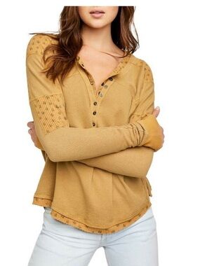 Free People Heart to Heart Henley green women Top Golden Palm size s